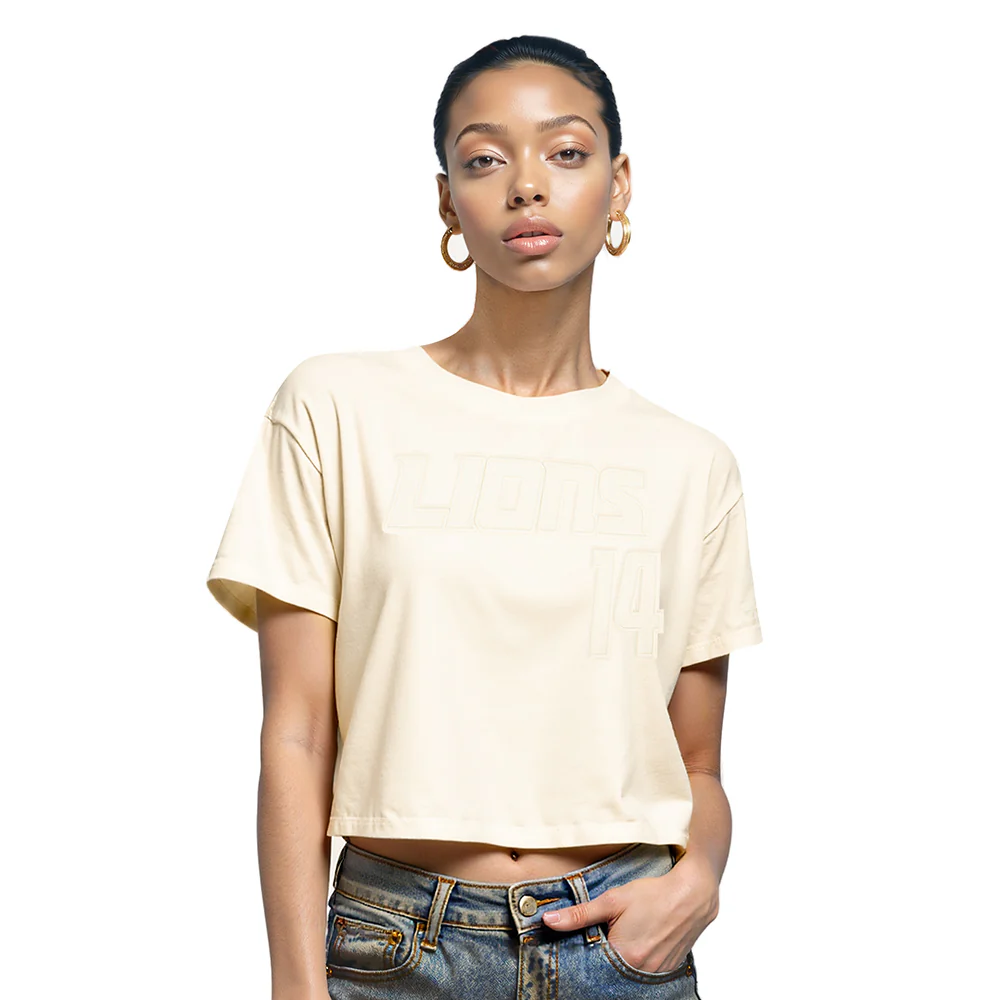 NFL DETROIT LIONS AMON RA ST. BROWN #14 NEUTRAL WOMEN'S SJ BOXY TEE (EGGSHELL)