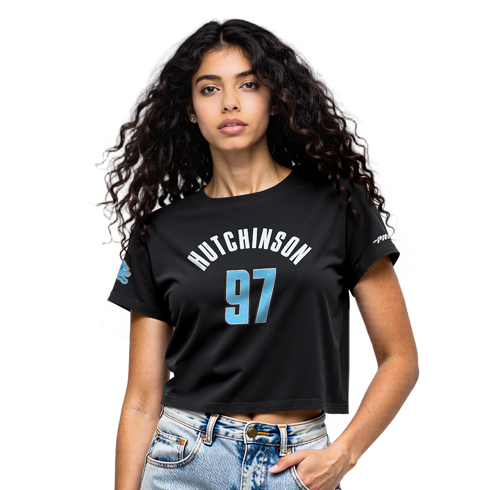 NFL DETROIT LIONS AIDAN HUTCHINSON #97 CLASSIC PNN WOMEN'S SJ BOXY TEE (BLACK)