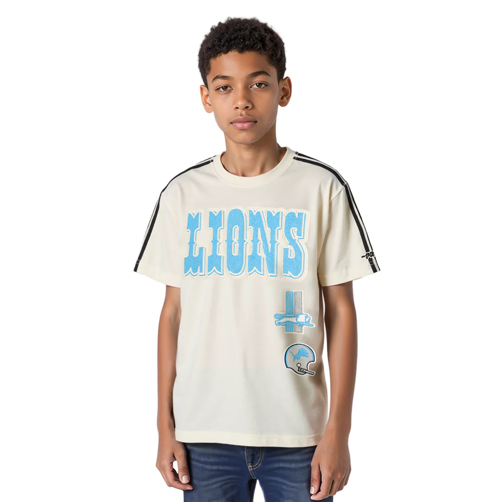 NFL DETROIT LIONS RETRO CLASSIC SINGLE JERSEY BIG BOYS SINGLE JERSEY TAPING TEE (EGGSHELL/ BLACK)