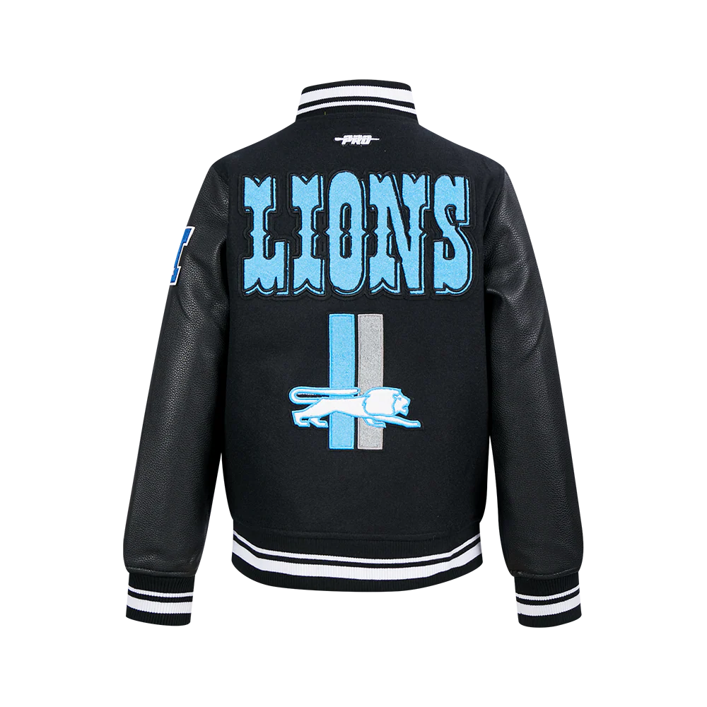 NFL DETROIT LIONS RETRO CLASSIC BIG BOYS RIB WOOL VARSITY JACKET (BLACK) - Image 5