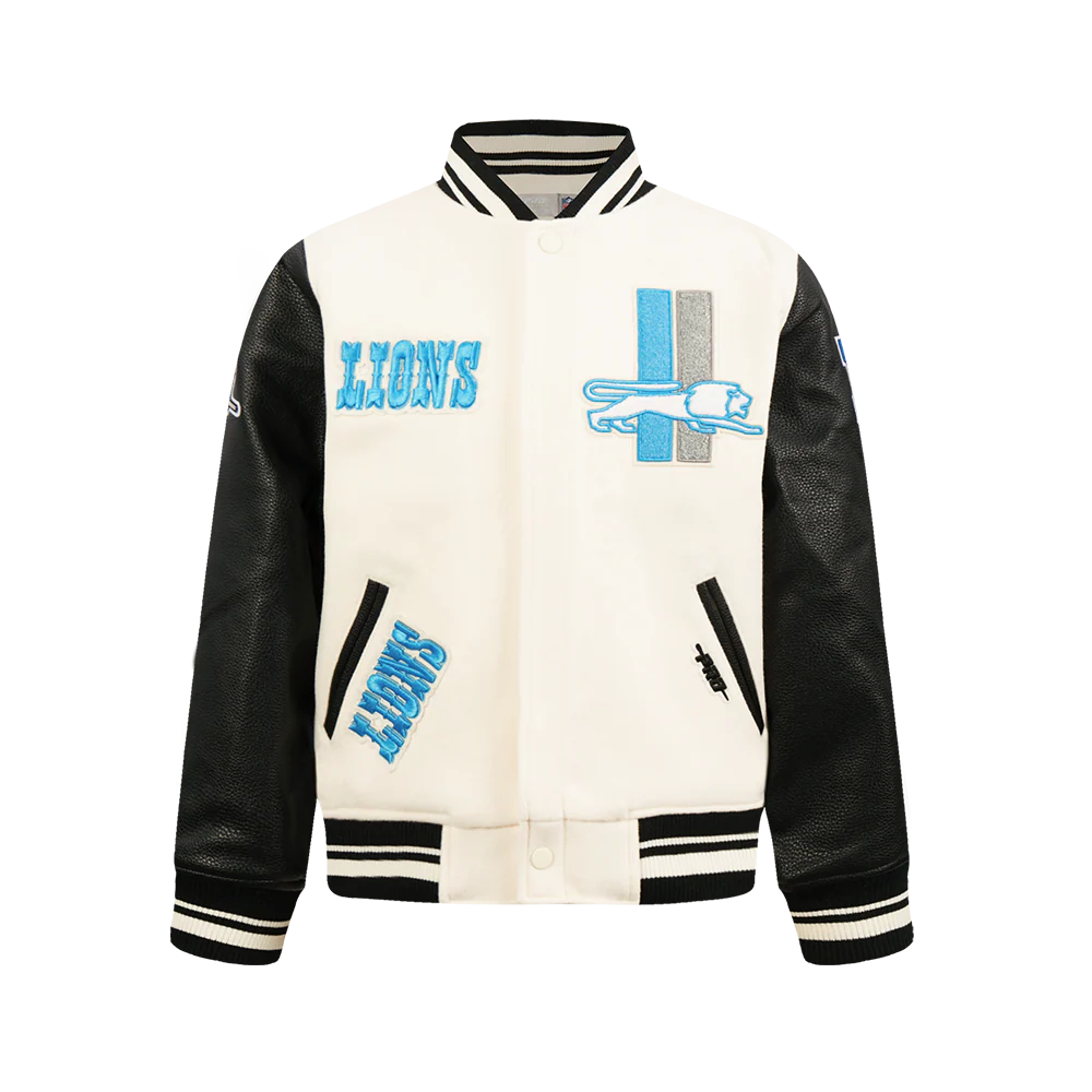 NFL DETROIT LIONS RETRO CLASSIC BIG BOYS RIB WOOL VARSITY JACKET (EGGSHELL/ BLACK) - Image 3