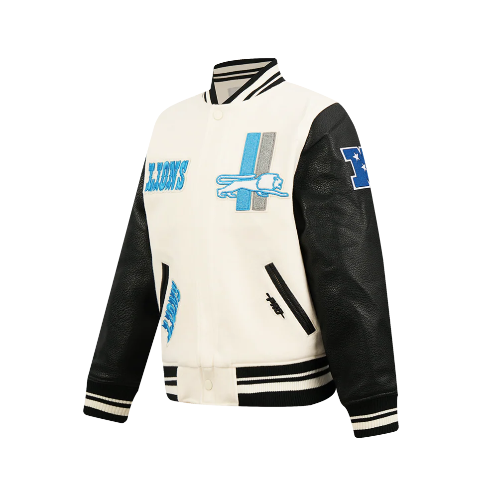 NFL DETROIT LIONS RETRO CLASSIC BIG BOYS RIB WOOL VARSITY JACKET (EGGSHELL/ BLACK) - Image 4