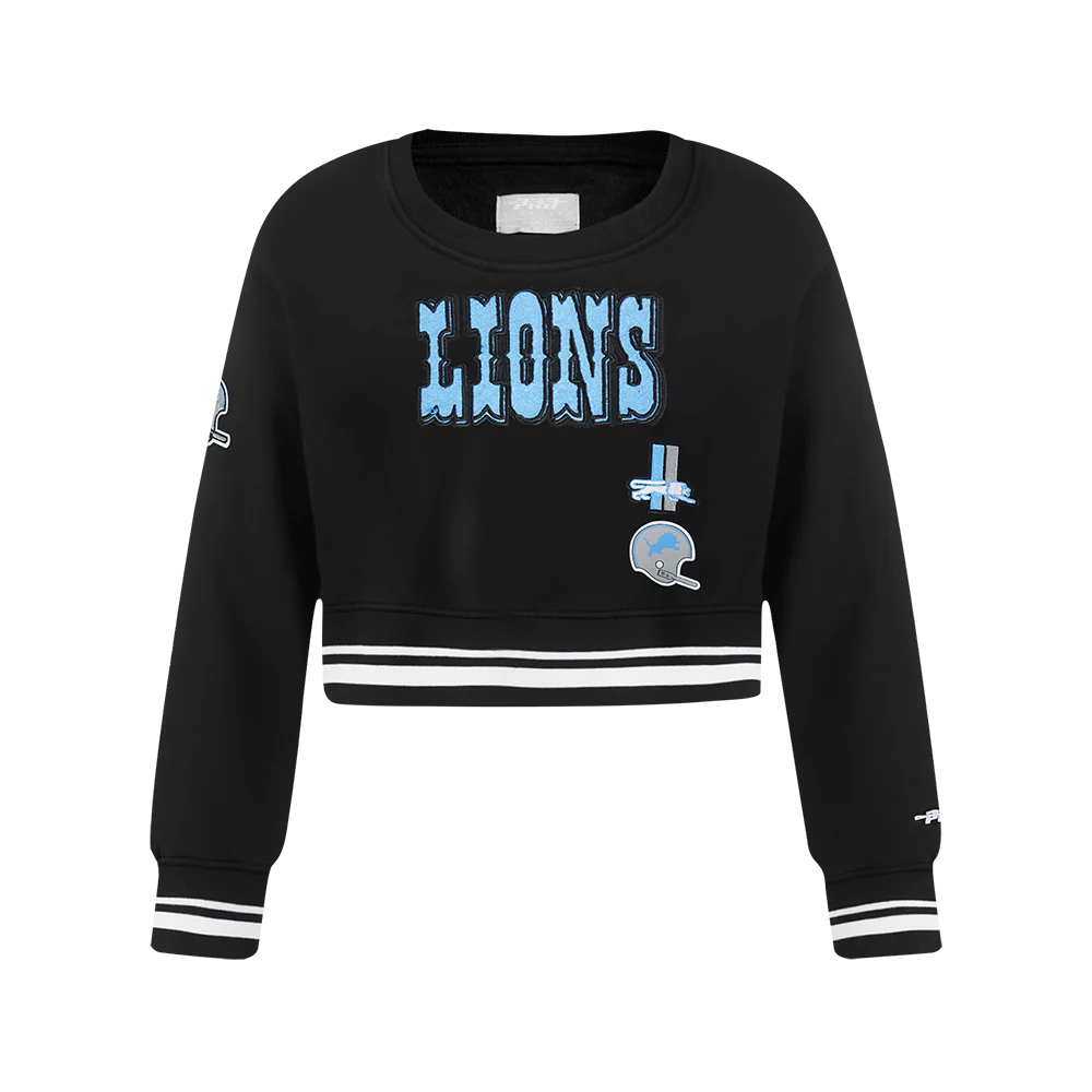 NFL DETROIT LIONS RETRO CLASSIC BIG GIRLS  RIB FLEECE CREWNECK (BLACK) - Image 3