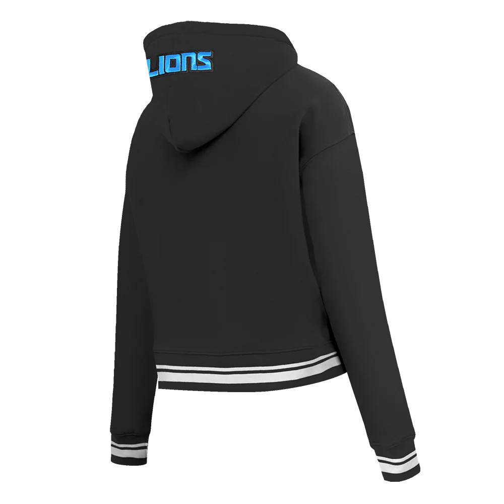 NFL DETROIT LIONS SCRIPT TAIL WOMEN'S RIB FLEECE CROPPED PULLOVER HOODIE (BLACK) - Image 4