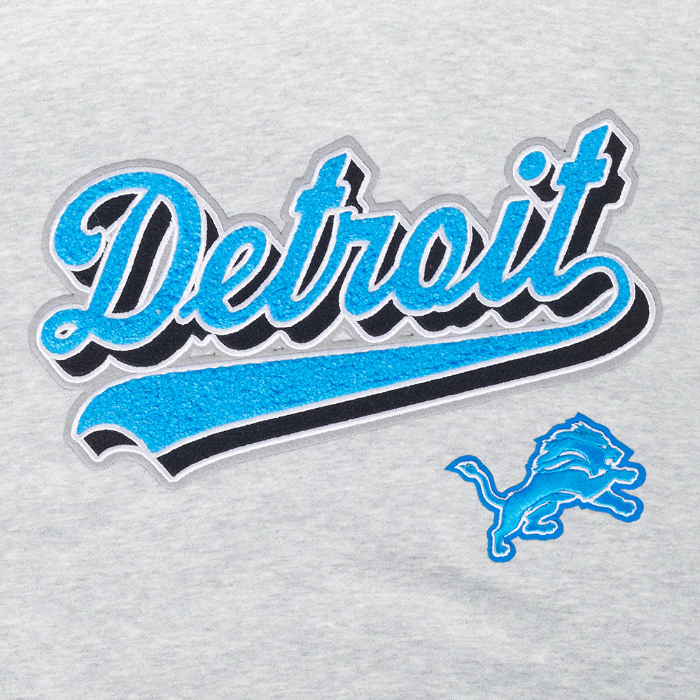 NFL DETROIT LIONS SCRIPT TAIL WOMEN'S RIB FLEECE CROPPED PULLOVER HOODIE (HEATHER GRAY/BLACK) - Image 9