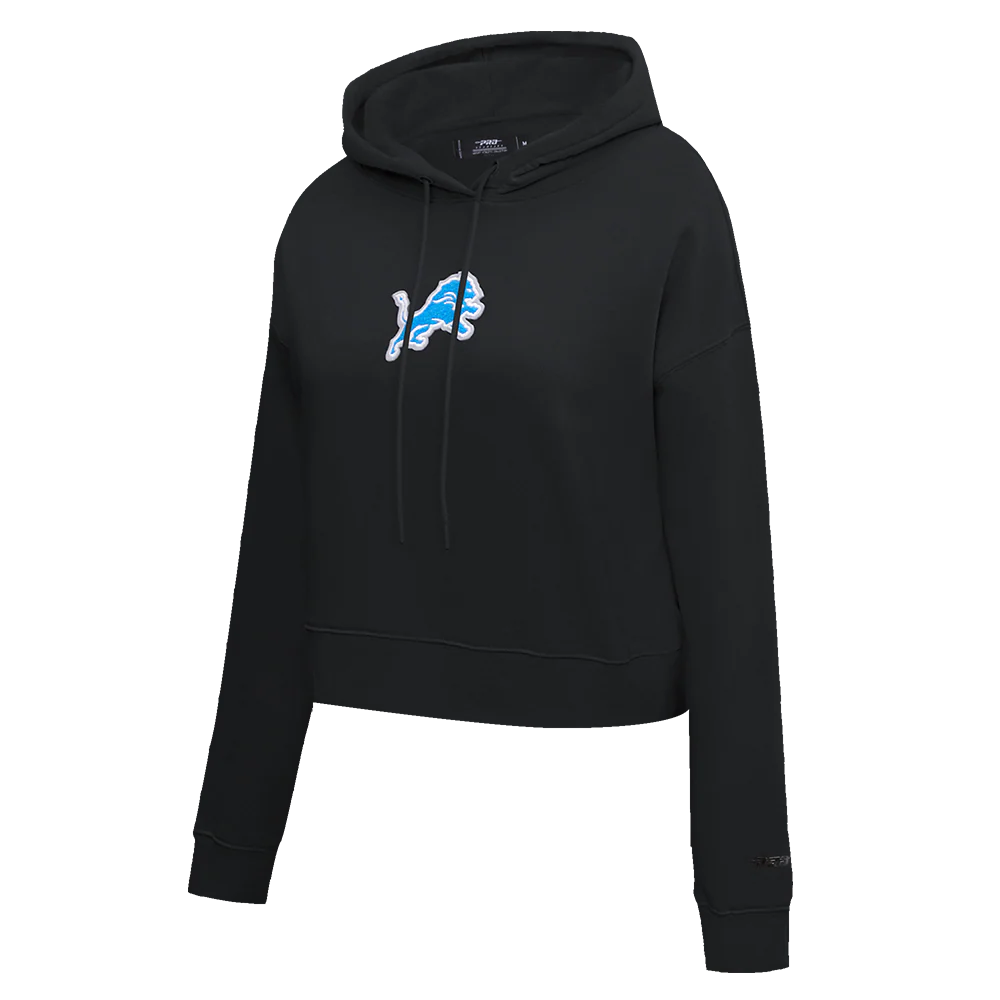 NFL DETROIT LIONS CLASSIC WOMEN'S CROPPED PULLOVER HOODIE (BLACK) - Image 2