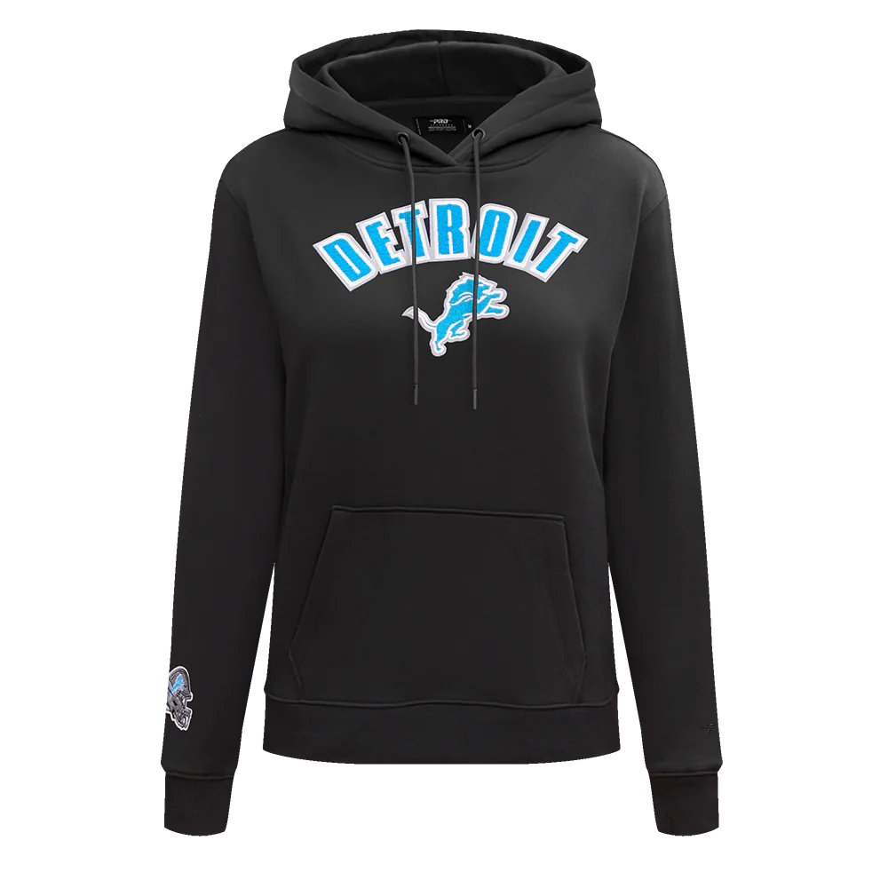 NFL DETROIT LIONS CLASSIC WOMEN'S FLEECE PULLOVER HOODIE (BLACK)