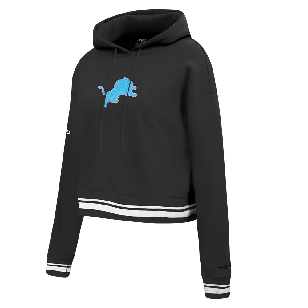 NFL DETROIT LIONS RETRO CLASSIC WOMEN'S RIB CROPPED FLEECE PULLOVER HOODIE (BLACK) - Image 2