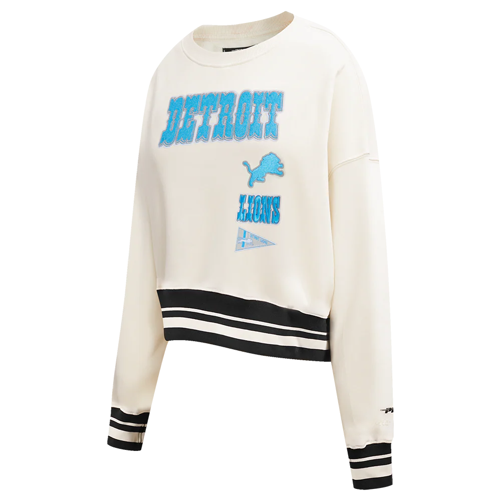 NFL DETROIT LIONS RETRO CLASSIC WOMEN'S RIB CREWNECK (EGGSHELL/ BLACK) - Image 2