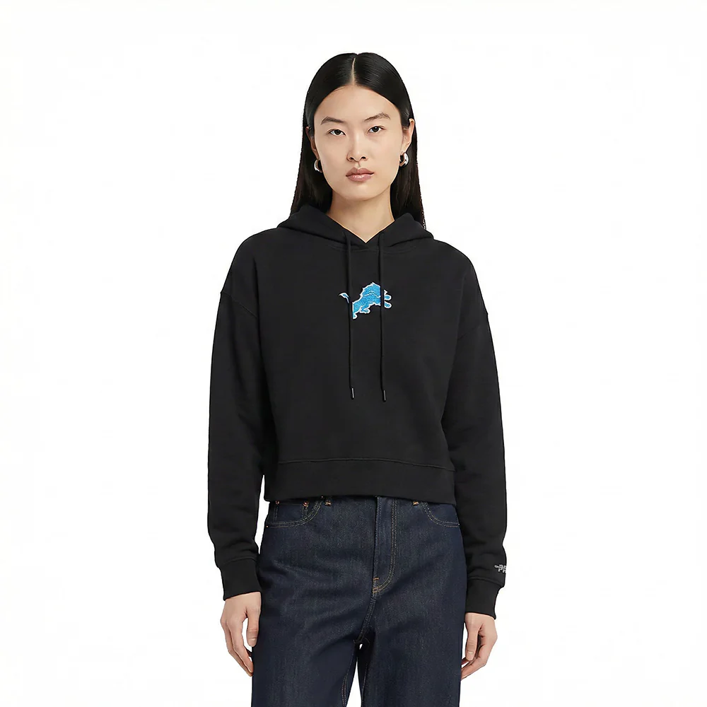 NFL DETROIT LIONS WINGSPAN WOMEN'S FLC CROPPED PO HOODIE (BLACK) - Image 2