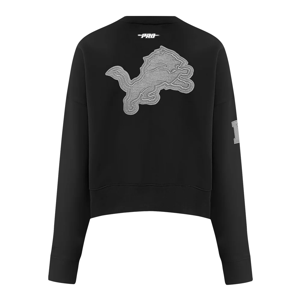 NFL DETROIT LIONS REVERSE FRENCH TERRY WOMEN'S FLEECE CREWNECK (BLACK) - Image 3