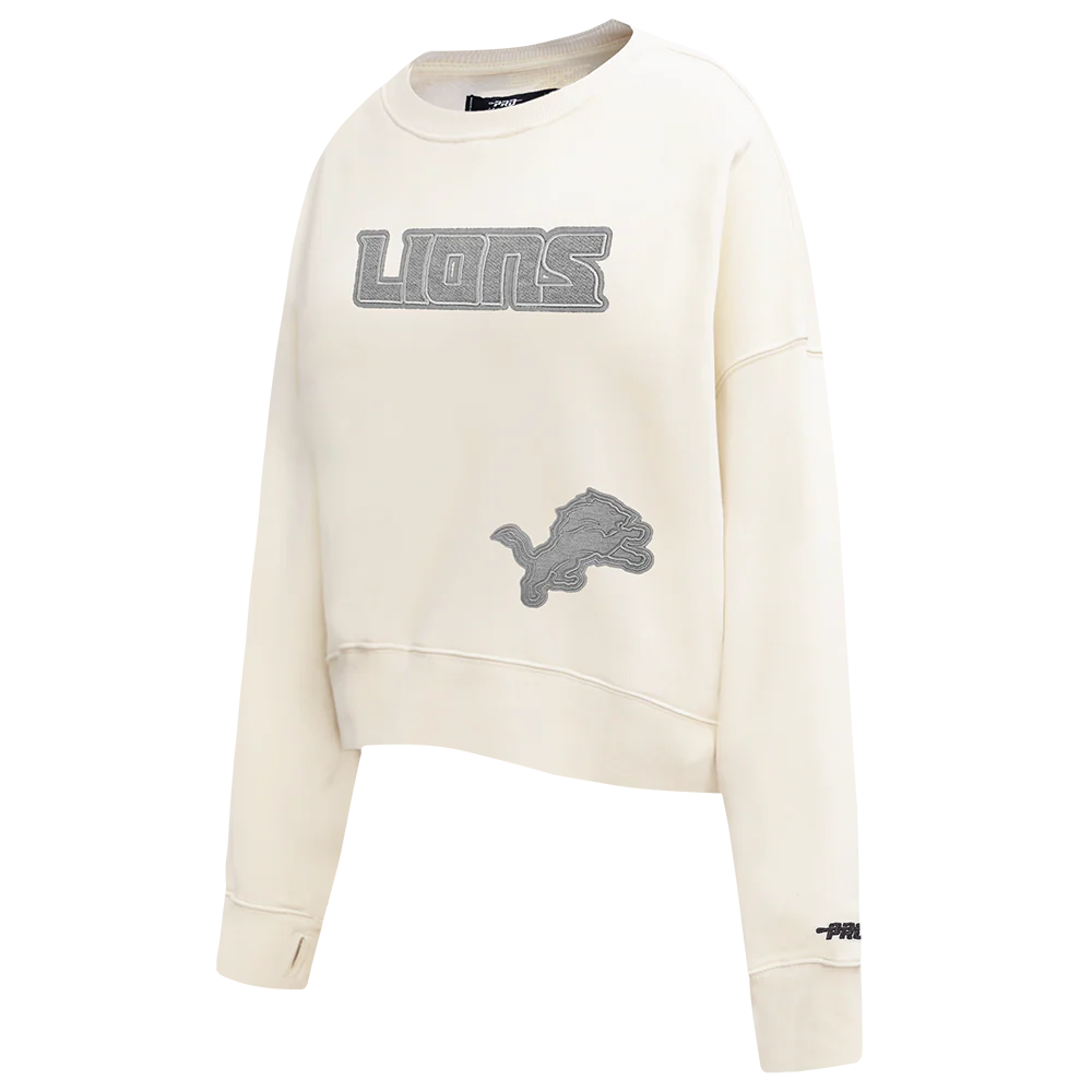 NFL DETROIT LIONS REVERSE FRENCH TERRY WOMEN'S FLEECE CREWNECK (EGGSHELL) - Image 2