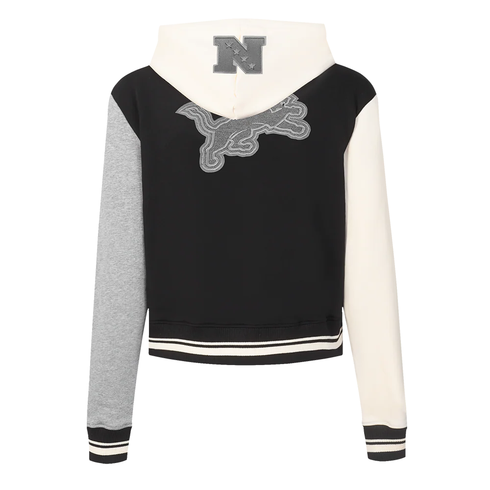 NFL DETROIT LIONS REVERSE FRENCH TERRY WOMEN'S COLOR BLOCK FLEECE FULL ZIP HOODIE (BLACK/GRAY/EGGSHELL) - Image 3