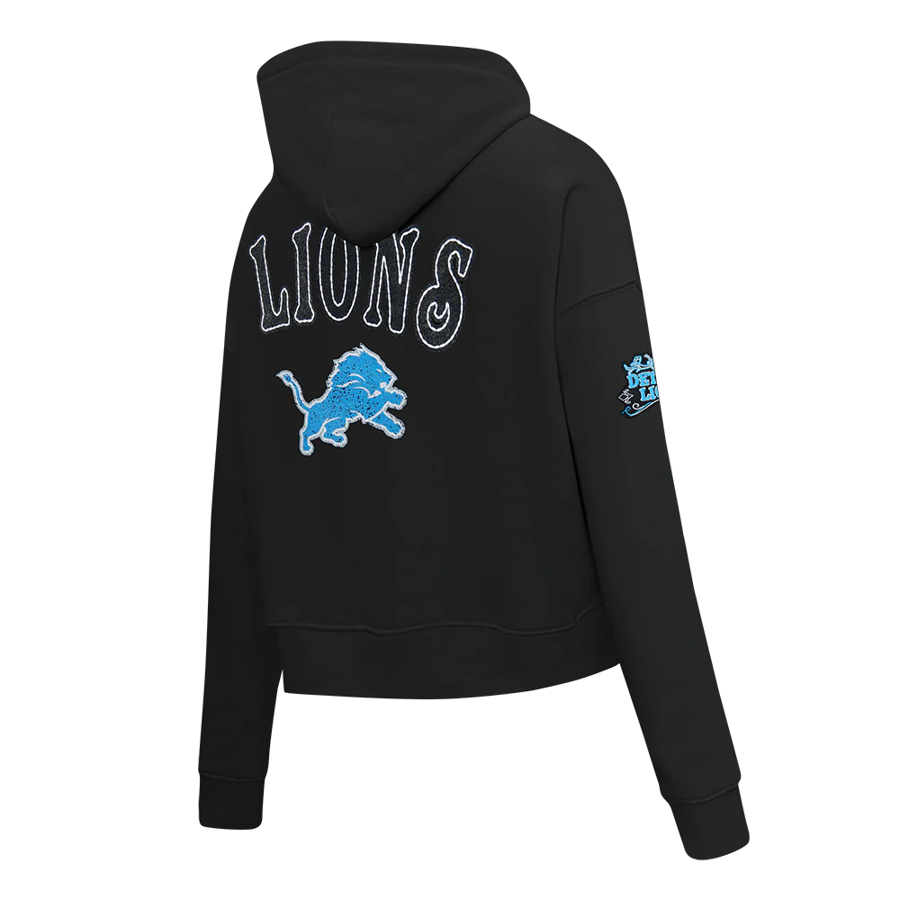 NFL DETROIT LIONS REBEL ATHLETICS WOMEN'S FLC CROPPED PO HOODIE (BLACK) - Image 4