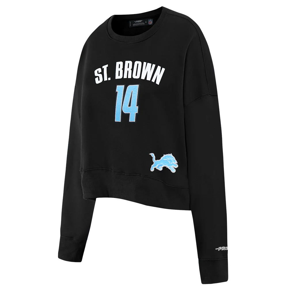 NFL DETROIT LIONS AMON RA ST. BROWN #14 CLASSIC PNN WOMEN'S FLC CREWNECK (BLACK) - Image 3