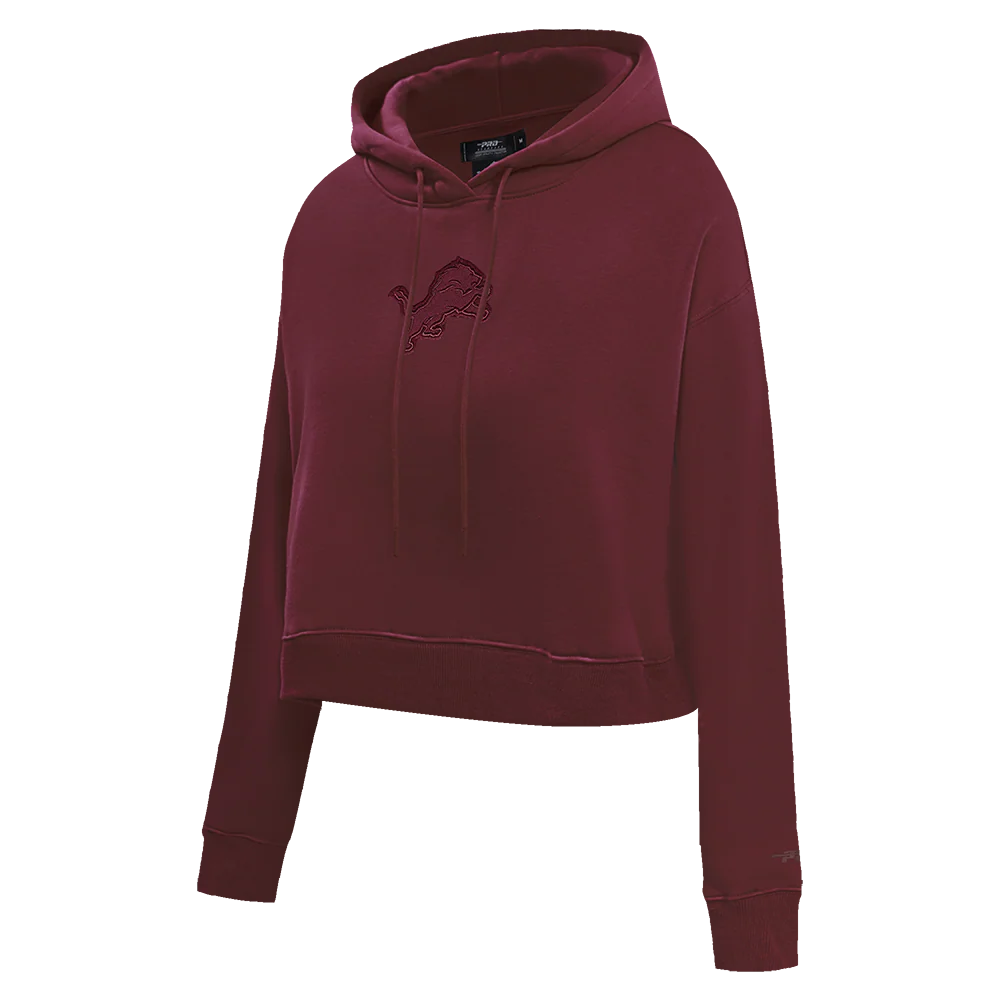 NFL DETROIT LIONS NEUTRAL CROPPED FLEECE PULLOVER HOODIE (WINE) - Image 2