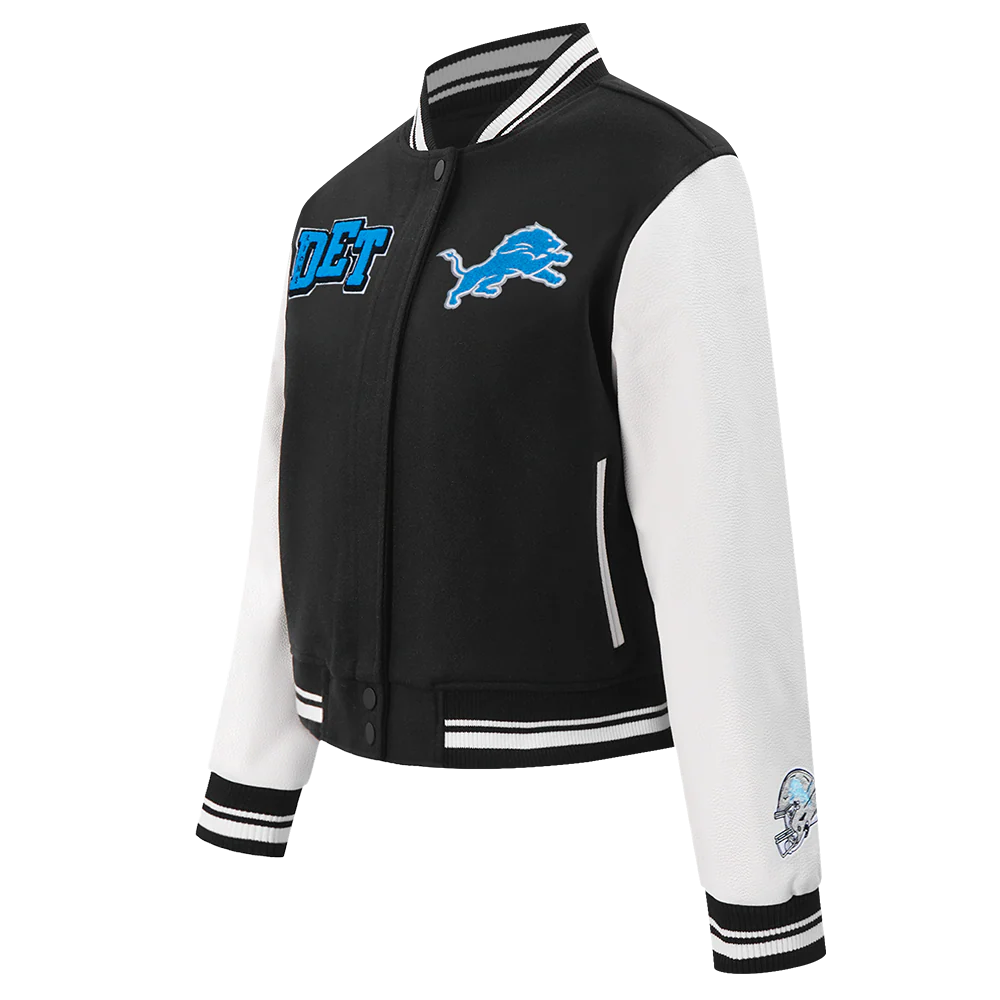 NFL DETROIT LIONS MASHUP WOMEN'S RIB WOOL VARSITY JACKET (BLACK/WHITE) - Image 2