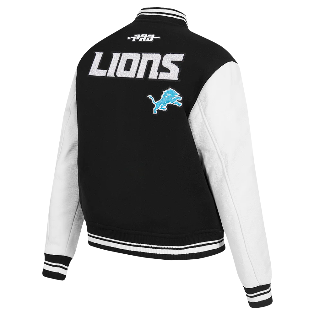 NFL DETROIT LIONS GAME DAY CLASSICS WOMEN'S WOOL VARSITY JACKET (BLACK/WHITE) - Image 4