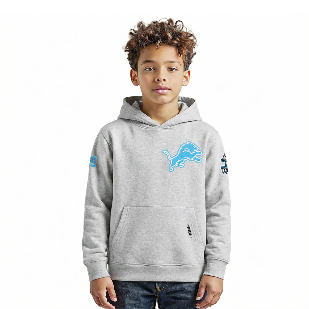 NFL DETROIT LIONS CLASSIC CHENILLE LITTLE BOY'S FLEECE PO HOODIE (HEATHER GREY)