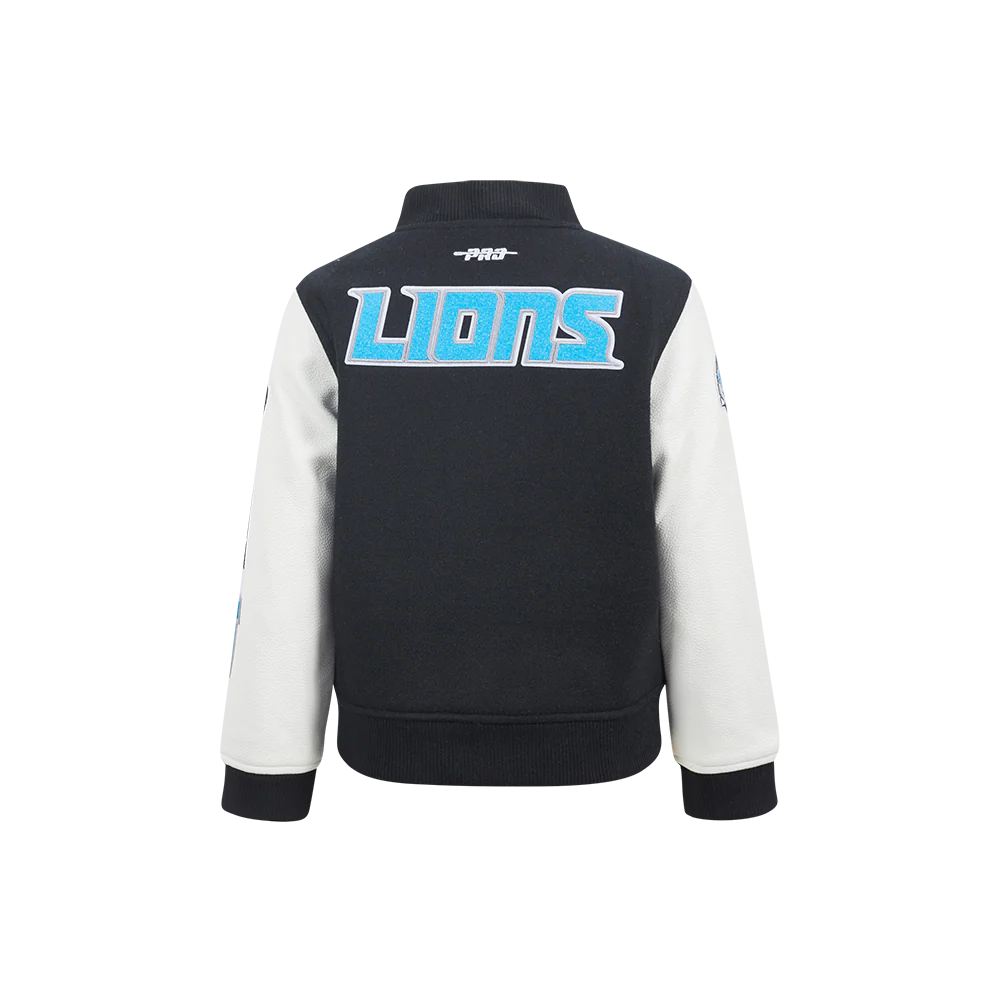 NFL DETROIT LIONS CLASSIC LITTLE BOYS WOOL VARSITY JACKET (BLACK/WHITE) - Image 3