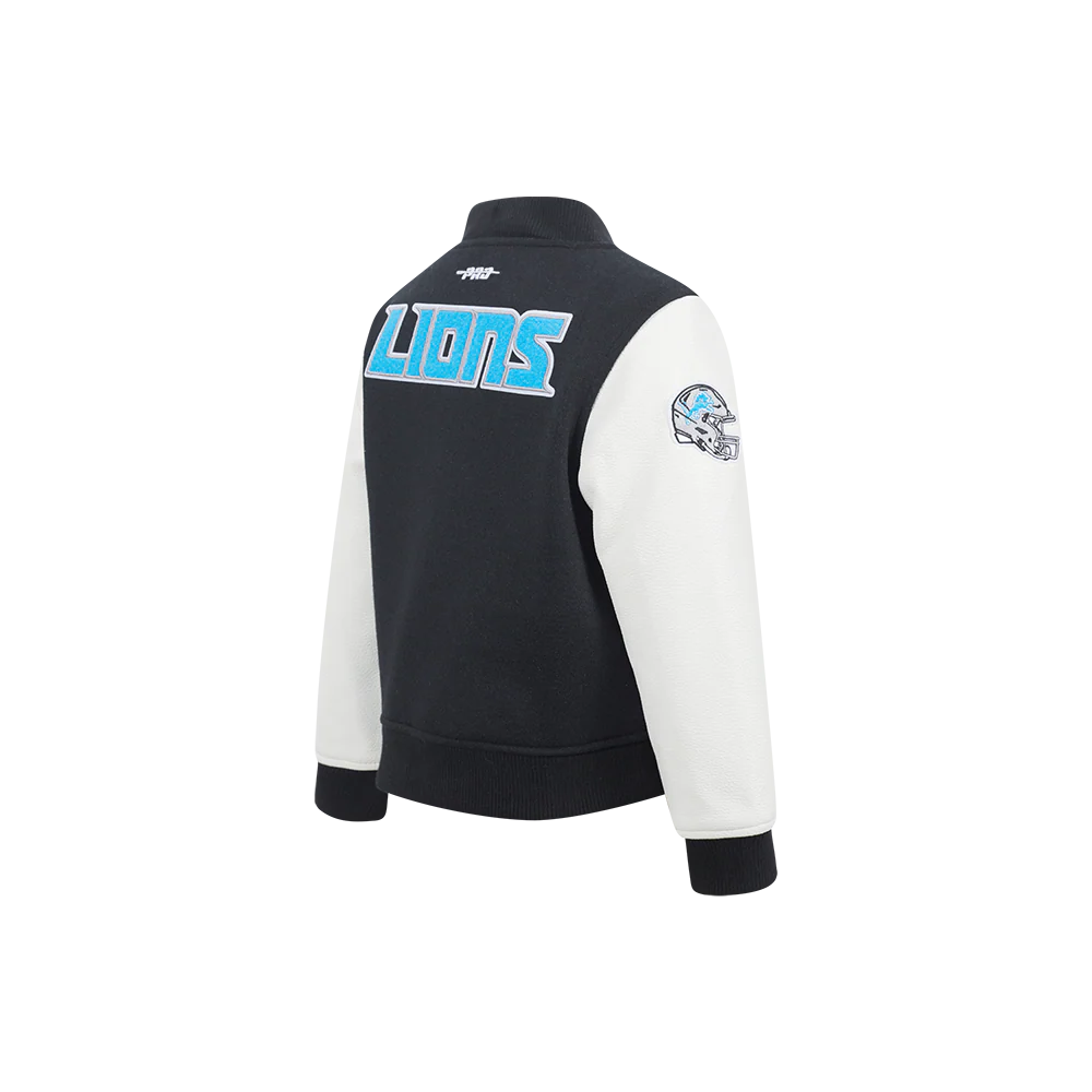 NFL DETROIT LIONS CLASSIC LITTLE BOYS WOOL VARSITY JACKET (BLACK/WHITE) - Image 4