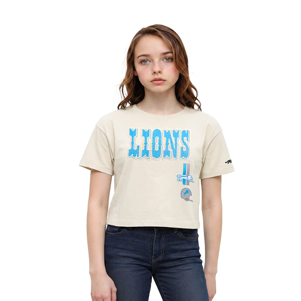 NFL DETROIT LIONS RETRO CLASSIC LITTLE GIRL'S SS BOXY TEE (EGGSHELL)