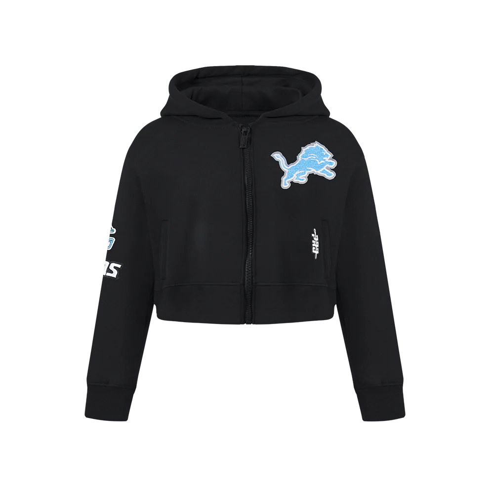 NFL DETROIT LIONS CLASSIC LITTLE GIRLS FLEECE FULL ZIP HOODIE (BLACK) - Image 3