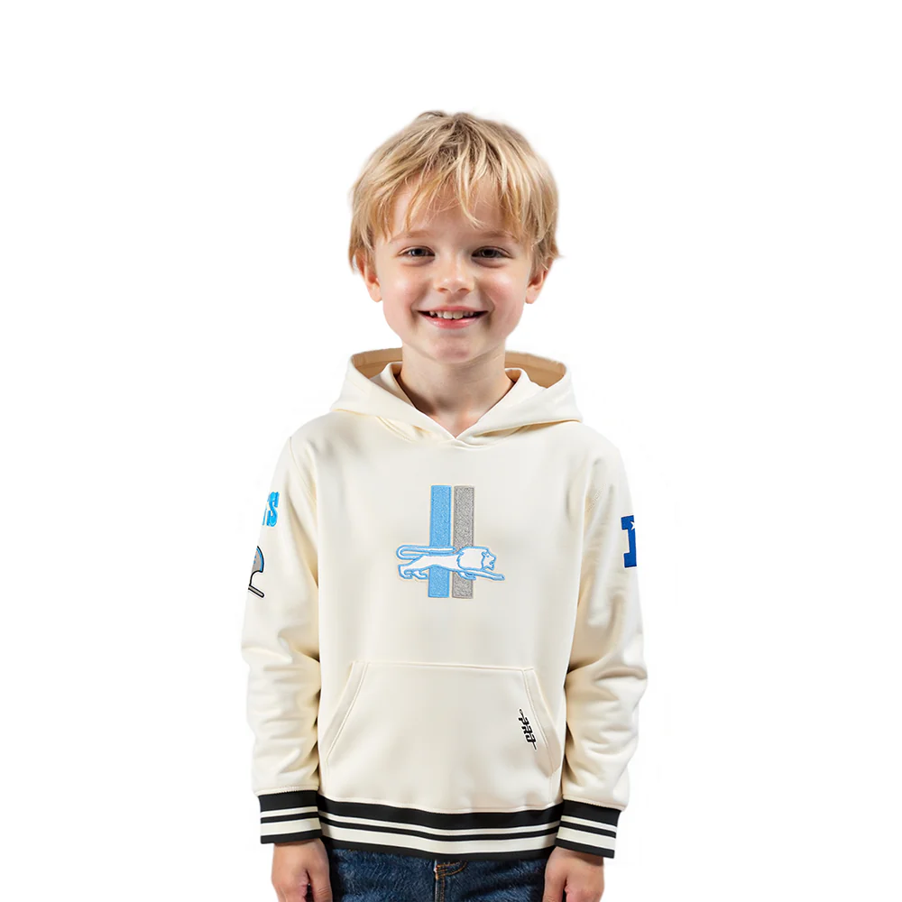 NFL DETROIT LIONS RETRO CLASSIC TODDLER BOYS RIB FLEECE PULLOVER HOODIE (EGGSHELL/ BLACK)