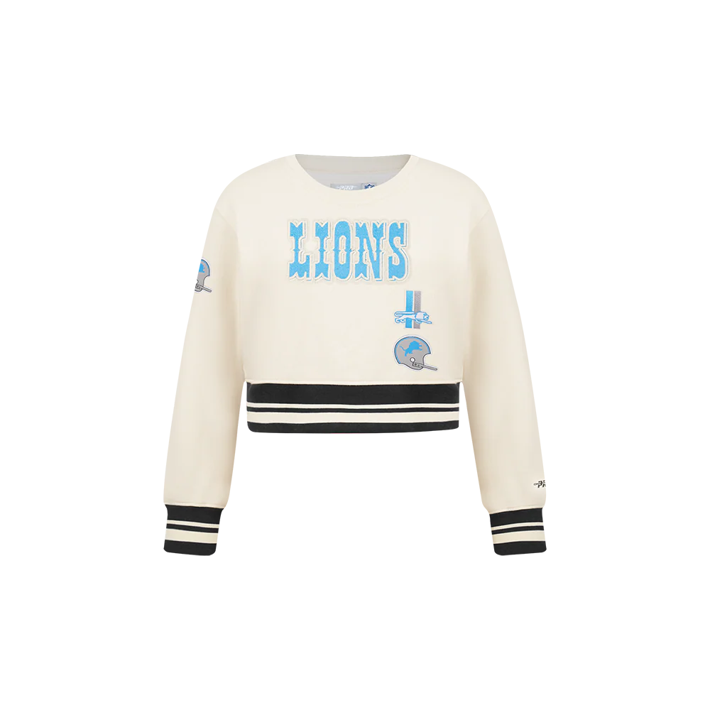 NFL DETROIT LIONS RETRO CLASSIC TODDLER GIRLS RIB FLEECE CREWNECK (EGGSHELL/ BLACK) - Image 3