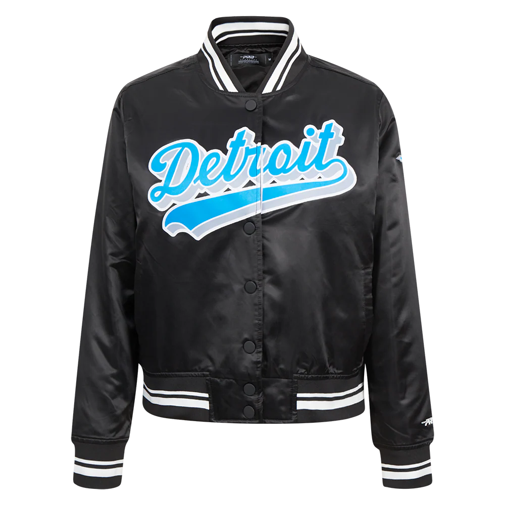 NFL DETROIT LIONS SCRIPT TAIL WOMEN'S SATIN JACKET (BLACK)