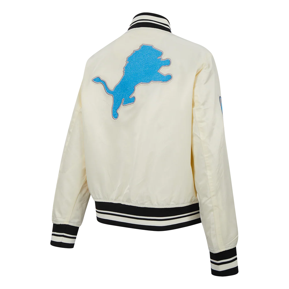 NFL DETROIT LIONS RETRO CLASSIC WOMEN'S RIB SATIN JACKET (EGGSHELL/ BLACK) - Image 12