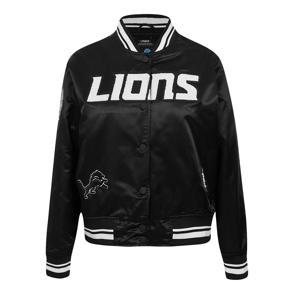NFL DETROIT LIONS PEARLS WOMEN'S RIB SATIN JACKET (BLACK)