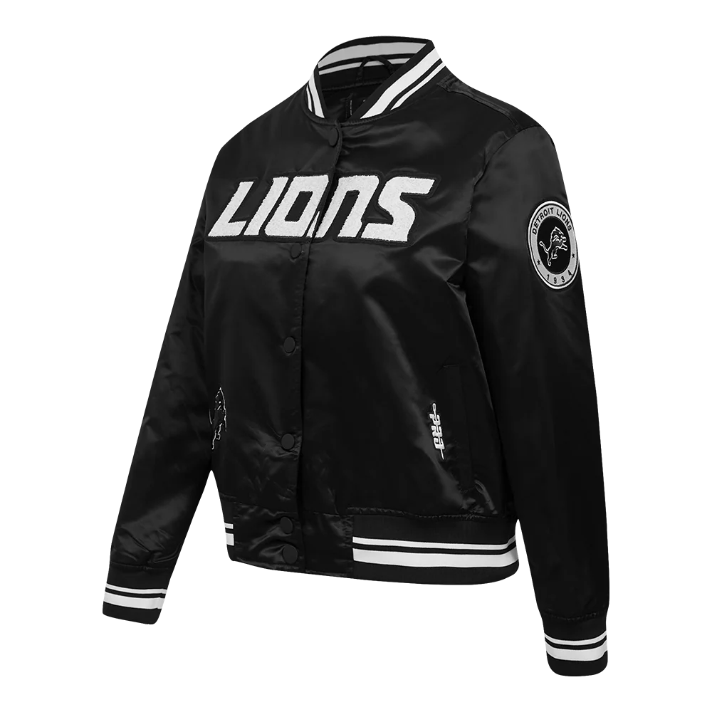 NFL DETROIT LIONS PEARLS WOMEN'S RIB SATIN JACKET (BLACK) - Image 2