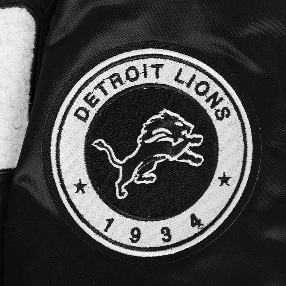 NFL DETROIT LIONS PEARLS WOMEN'S RIB SATIN JACKET (BLACK) - Image 5