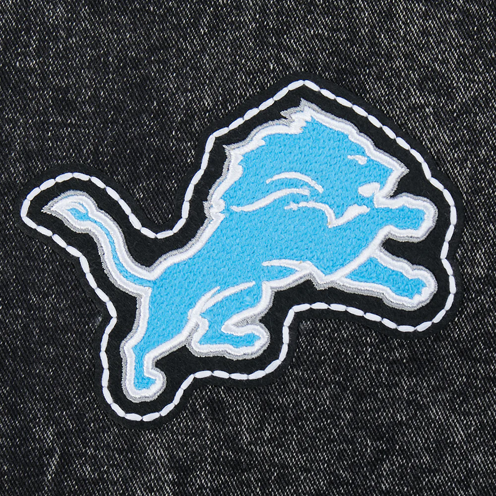 NFL DETROIT LIONS REBEL ATHLETICS WOMEN'S DENIM JACKET (WASHED BLACK/EGGSHELL) - Image 14