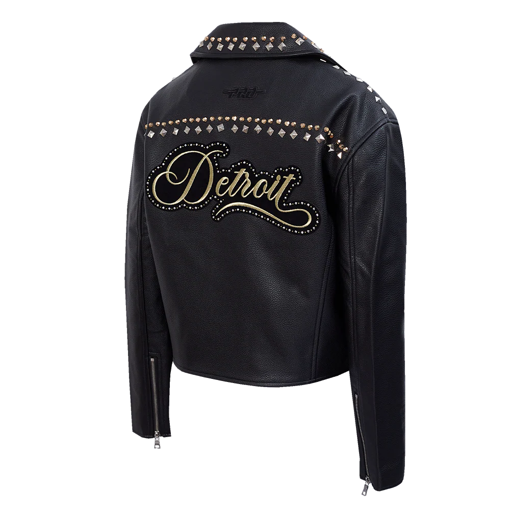 NFL DETROIT LIONS RENEGADE WOMEN'S LEATHER JACKET (BLACK) - Image 4