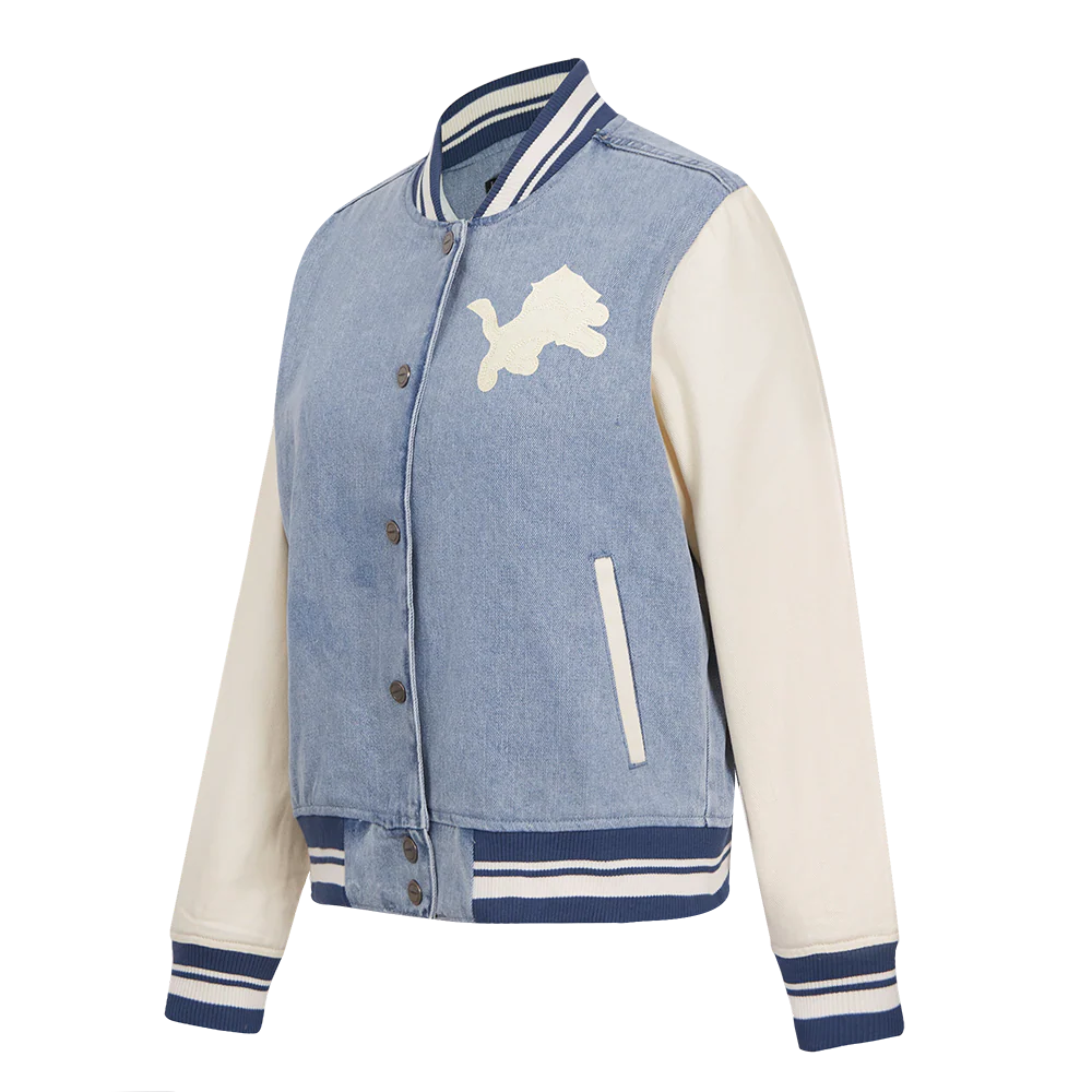NFL DETROIT LIONS VARSITY BLUES WOMEN'S DENIM VARSITY JACKET (DENIM/LINEN) - Image 2