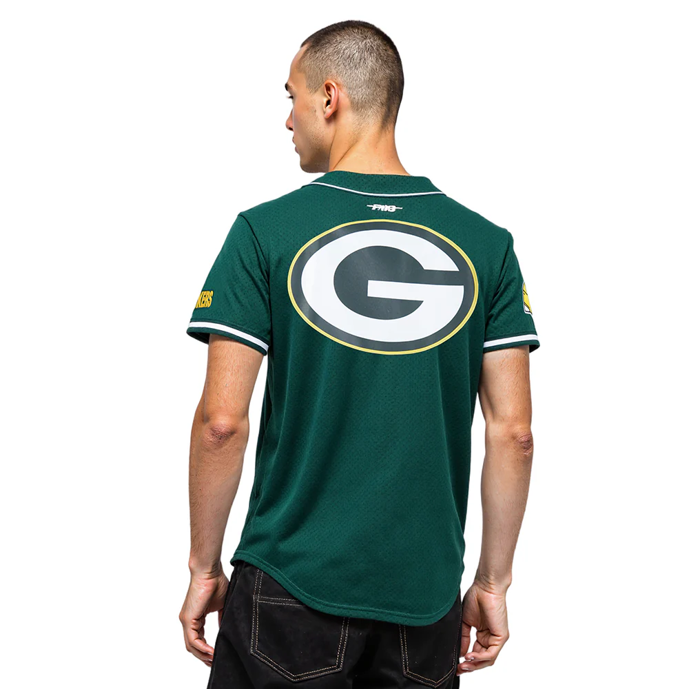 NFL GREEN BAY PACKERS SCRIPT TAIL MEN'S MESH BUTTON DOWN SHIRT (FOREST GREEN) - Image 10