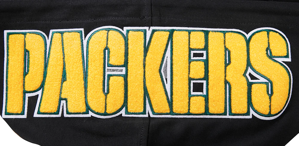 NFL GREEN BAY PACKERS  CLASSIC CHENILLE MEN'S DOUBLE KNIT PULLOVER HOODIE (BLACK) - Image 8