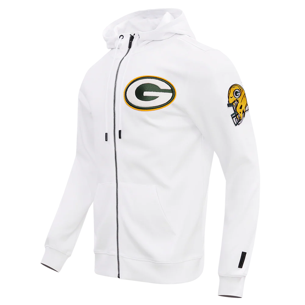 NFL GREEN BAY PACKERS CLASSIC CHENILLE DOUBLE KNIT FULL ZIP HOODIE (WHITE) - Image 2