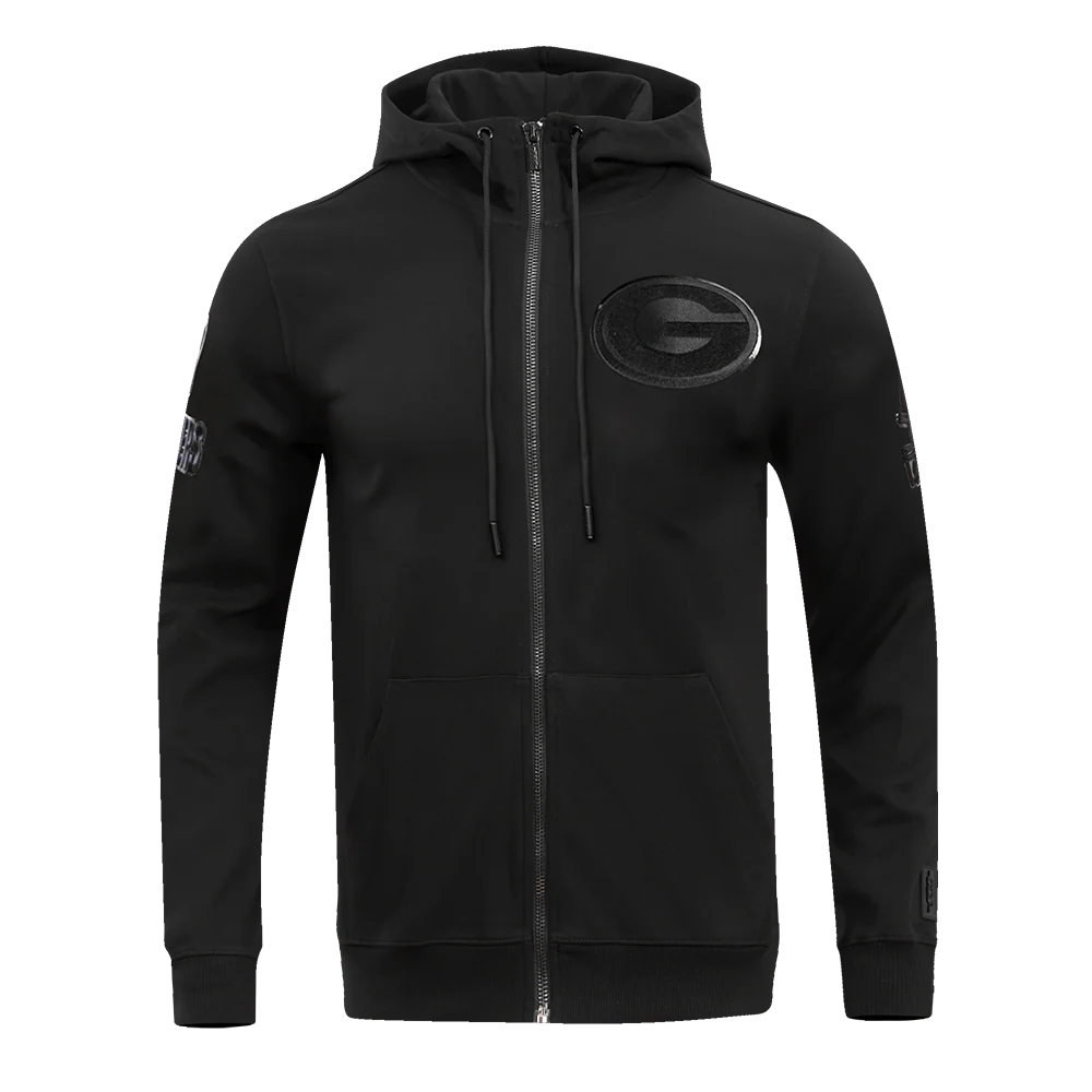 NFL GREEN BAY PACKERS TRIPLE BLACK MEN'S DK FZ HOODIE (TRIPLE BLACK) - Image 9