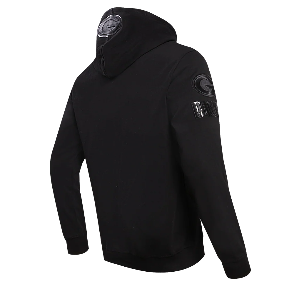 NFL GREEN BAY PACKERS TRIPLE BLACK MEN'S DOUBLE KNIT PULLOVER HOODIE (TRIPLE BLACK) - Image 11