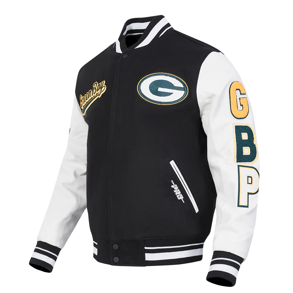 NFL GREEN BAY PACKERS SCRIPT TAIL MEN'S RIB WOOL VARSITY (BLACK/WHITE) - Image 2