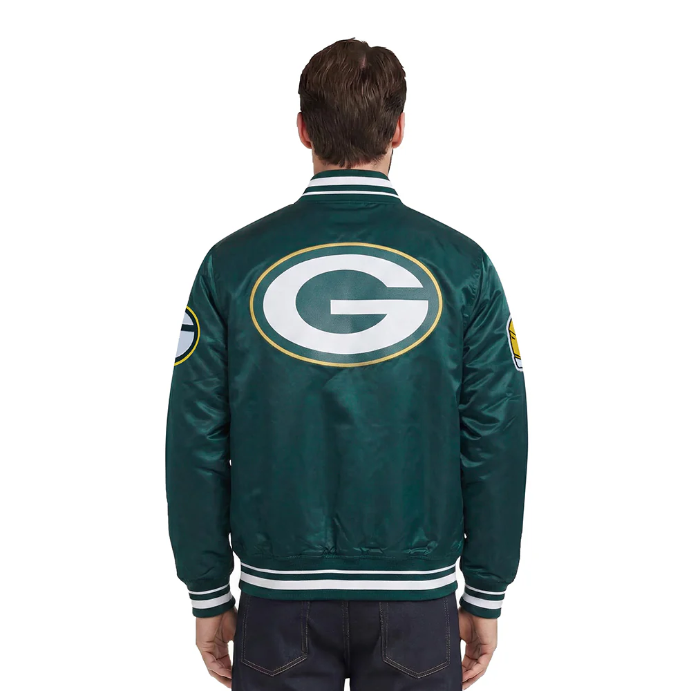 NFL GREEN BAY PACKERS SCRIPT TAIL MEN'S SATIN JACKET (FOREST GREEN) - Image 2