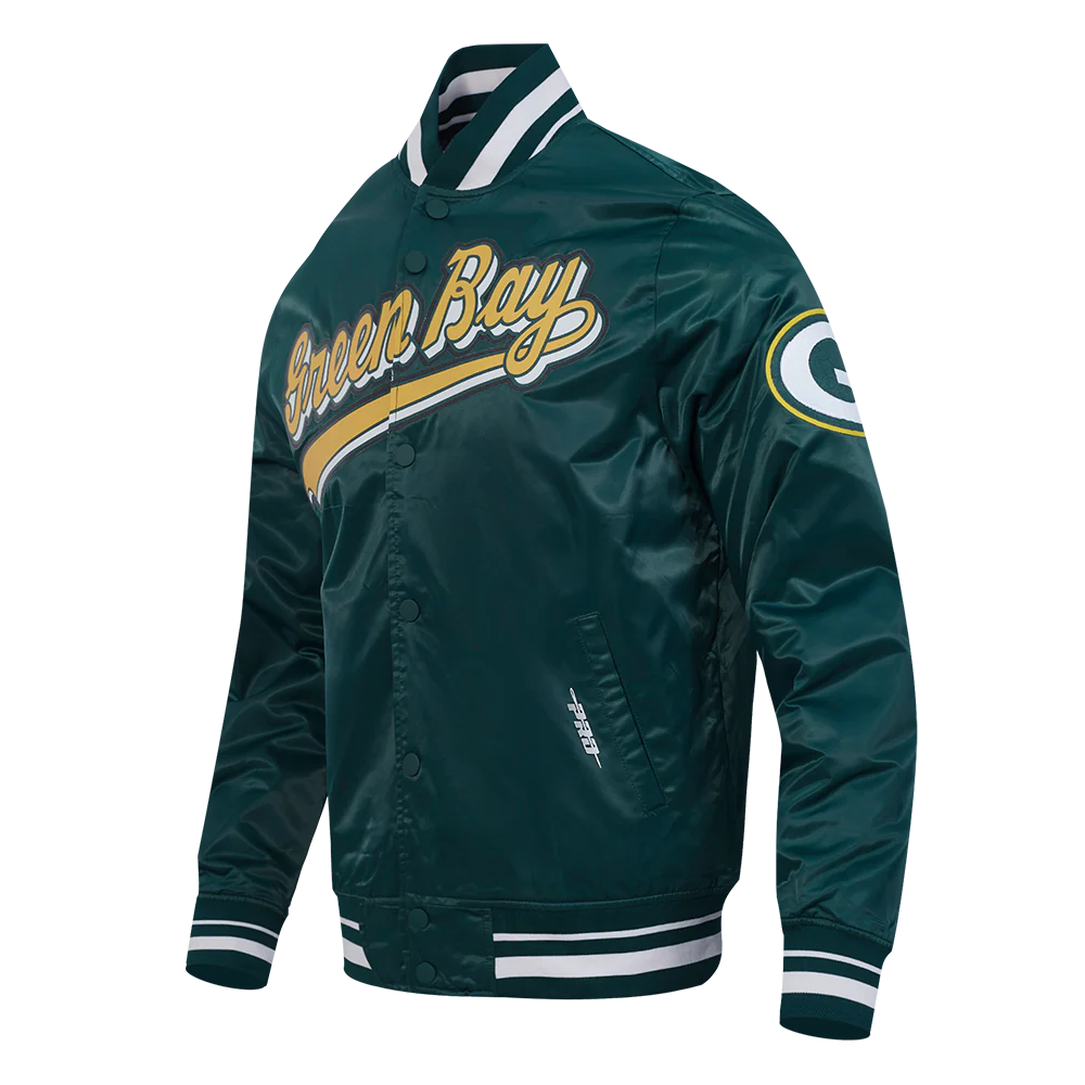 NFL GREEN BAY PACKERS SCRIPT TAIL MEN'S SATIN JACKET (FOREST GREEN) - Image 4
