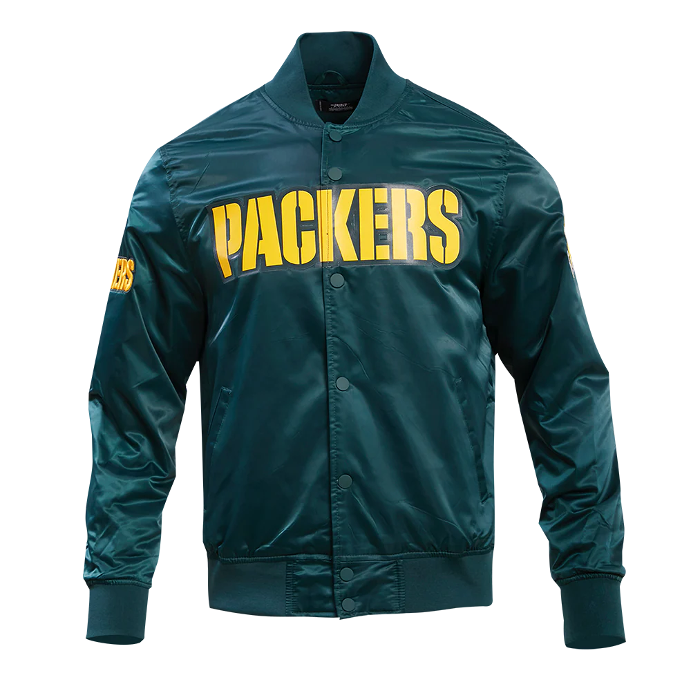 NFL GREEN BAY PACKERS BIG LOGO MEN'S SATIN JACKET (FOREST GREEN)