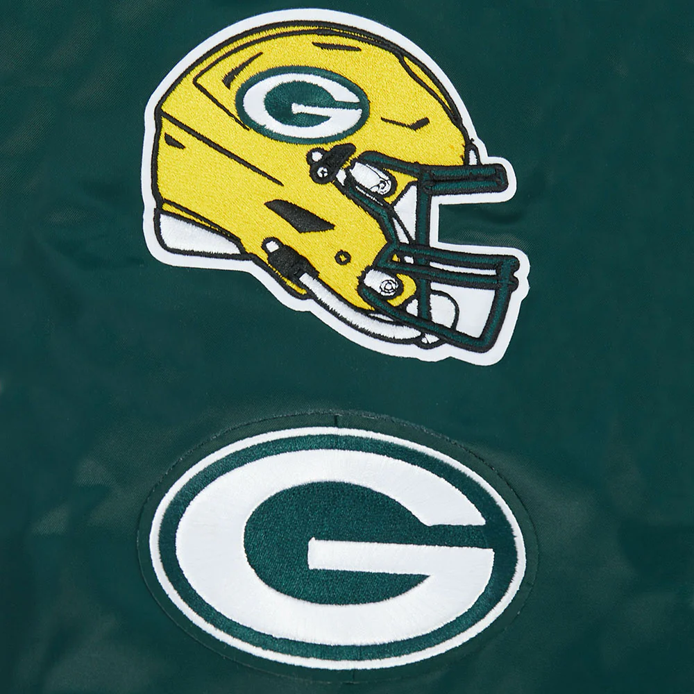NFL GREEN BAY PACKERS OLD ENGLISH MEN'S RIB SATIN JACKET (FOREST GREEN) - Image 9