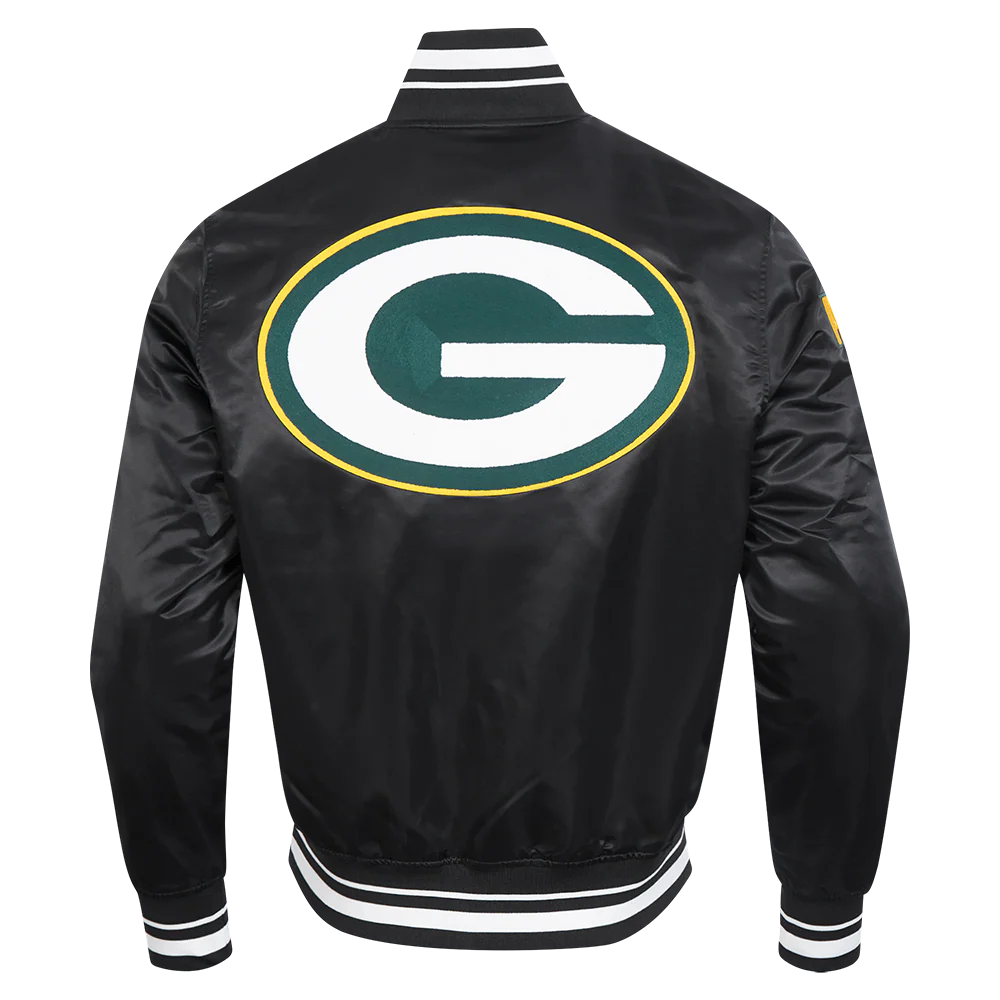 NFL GREEN BAY PACKERS MASHUP MEN'S RIB SATIN JACKET (BLACK) - Image 3