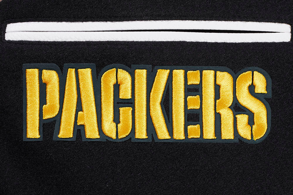 NFL GREEN BAY PACKERS MASHUP MEN'S RIB WOOL VARSITY JACKET (BLACK/WHITE) - Image 5