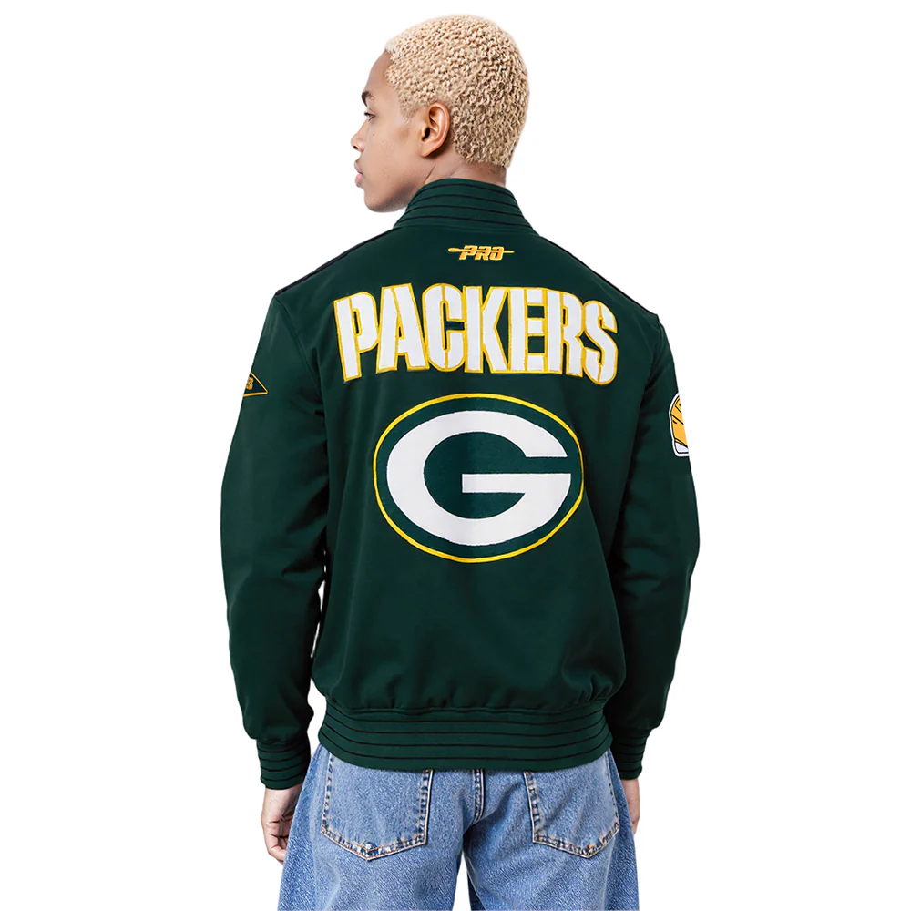 NFL GREEN BAY PACKERS PRO GAME DAY MEN'S DBL KNIT JACKET (FOREST GREEN/BLACK/WHITE) - Image 2